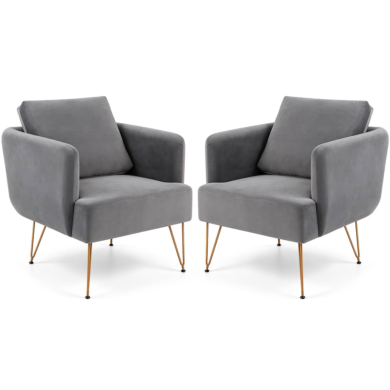 Front. Costway - Costway 2 PCS Modern Accent Chair with Back Cushion Golden Metal Legs Comfy Sofa Chair - Gray.