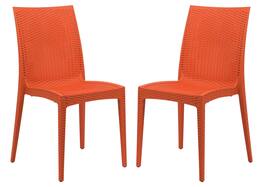 LeisureMod - Mace 2-Pieces Modern Ergonomic Dining Chair with Stackable and Wicker Style - Orange