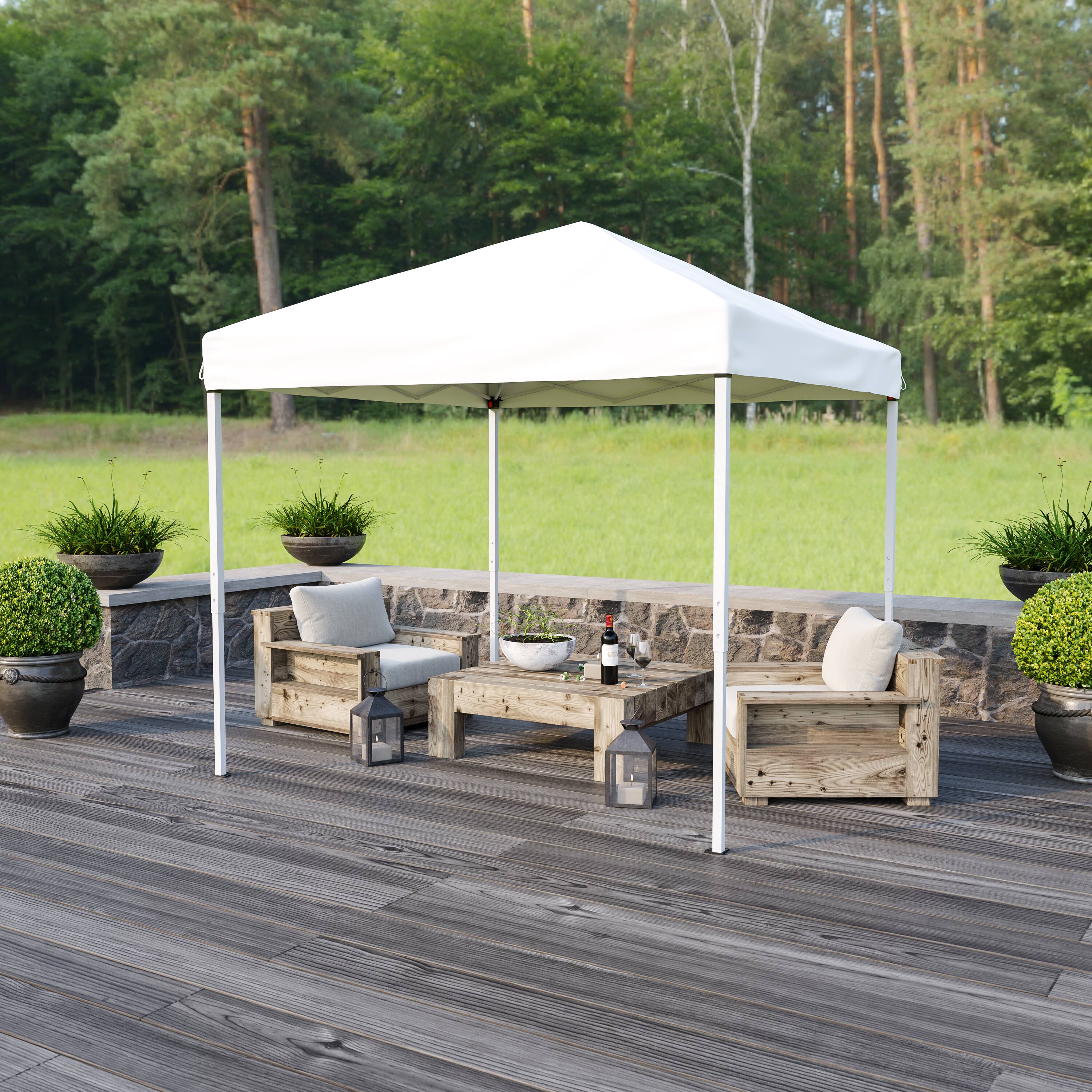 Alt View 3. Emma + Oliver - 8'x8' Weather Resistant Easy Pop Up Slanted Leg Canopy Tent with Carry Bag - White.