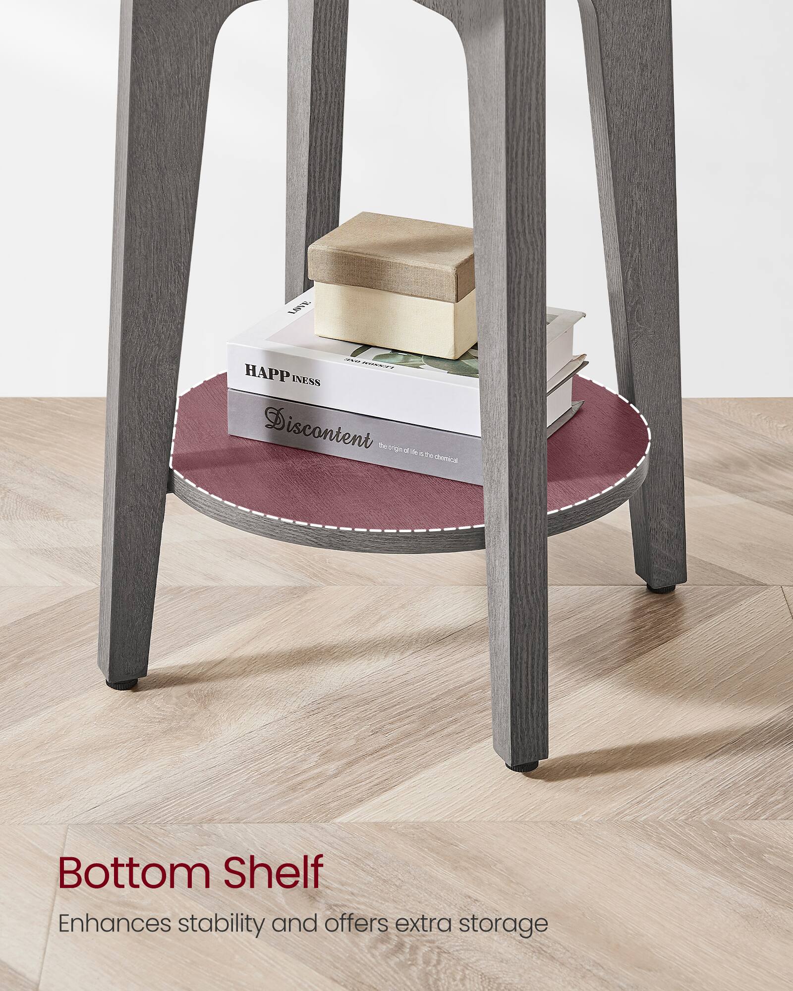 LRUY -... COC HAPPINESS Discontent -V % te Cherical Bottom Shelf Enhances stability and offers extra storage