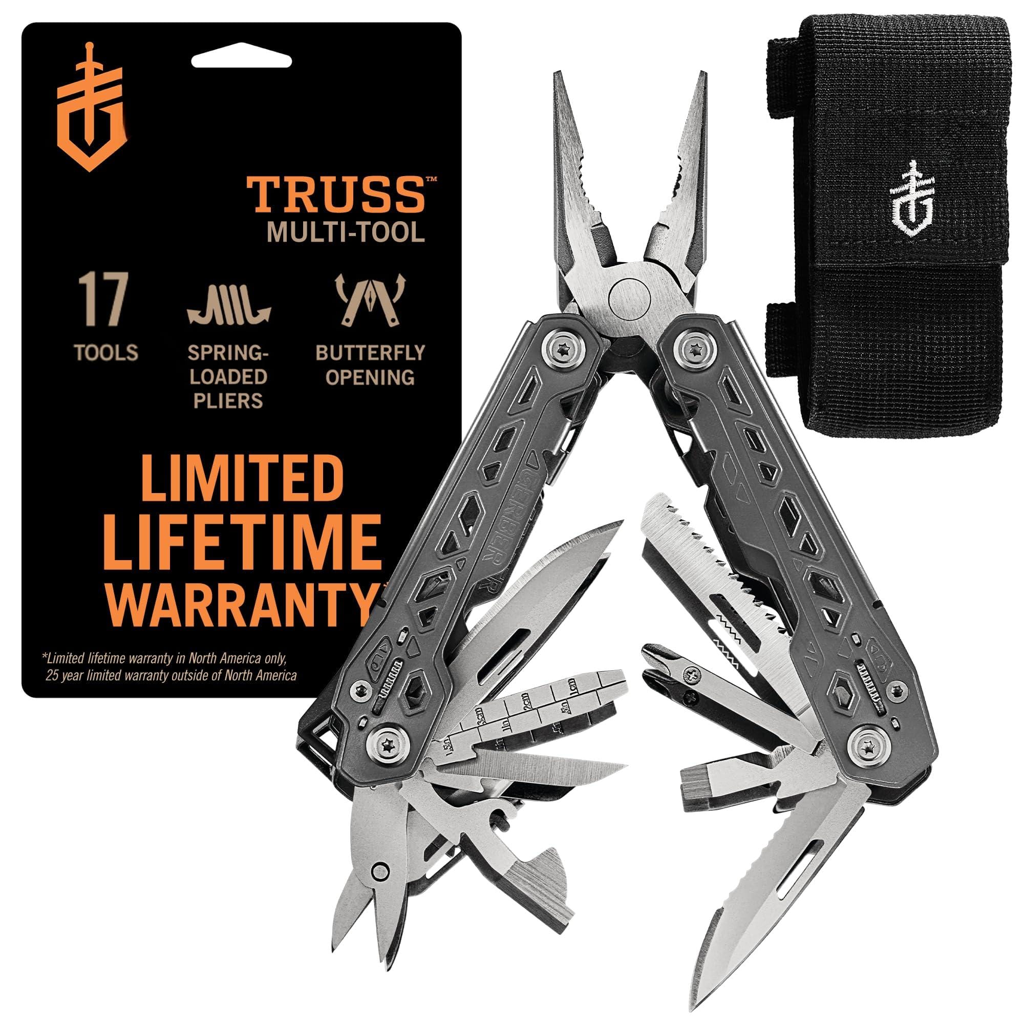 Dapper Styles - Gear Truss Multitool Gifts For Men 17-in-1 Edc Nose Pliers Includes Pocket And Bottle Opener Accessories - Gray Standard Sheath