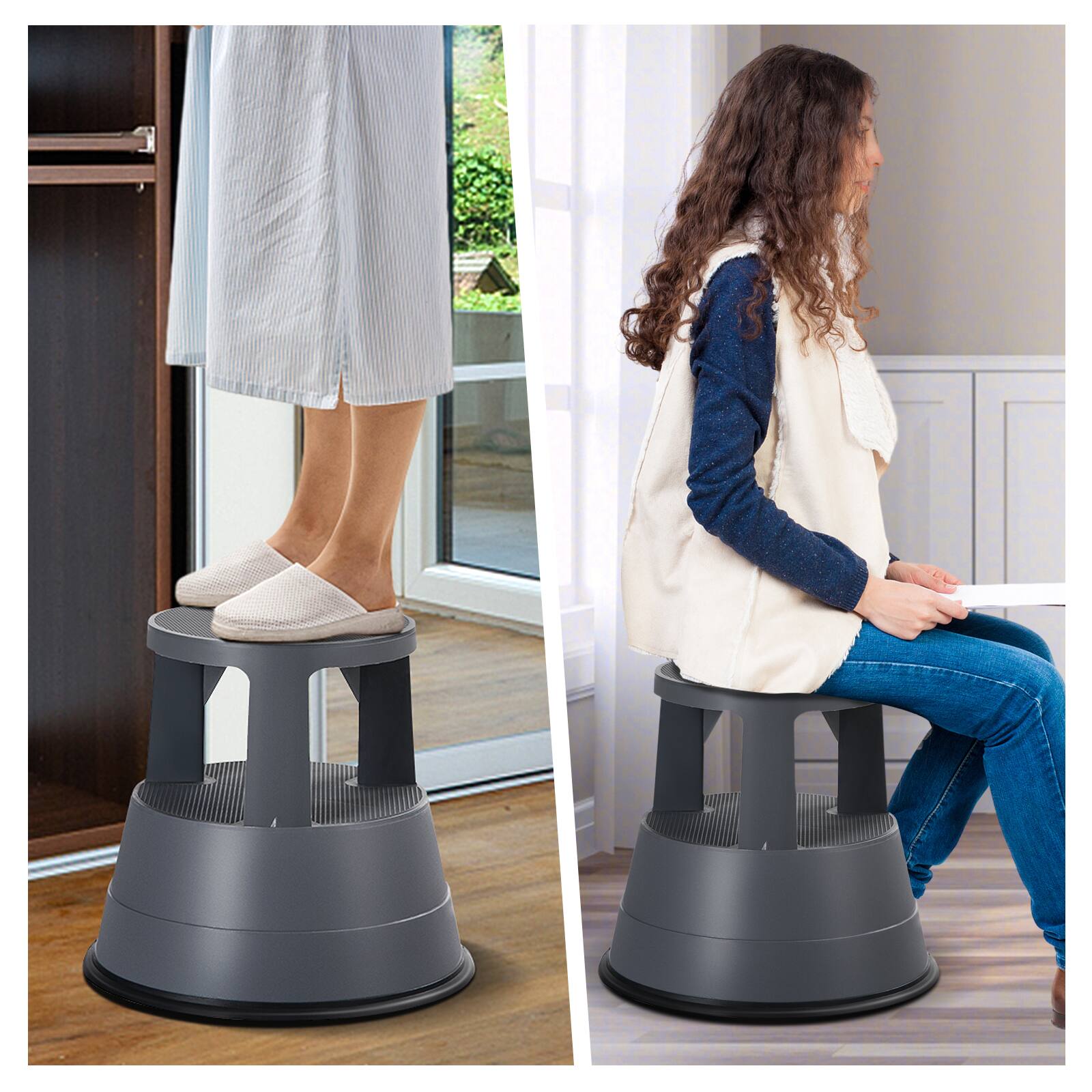 Angle. Sugift - 330 lbs Step Stool with Non-Slip Rubber Platform - Grey.