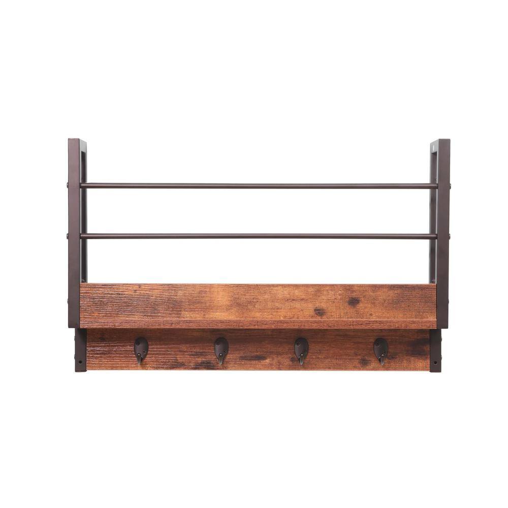 Angle. JJS - Floating Book Shelf Coat Rack - Rusticbrown/Black.