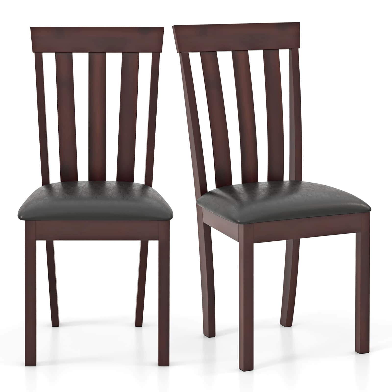 Front. Costway - Dining Chair Set of 2 Upholstered Wooden Chairs with Padded Seat Rubber Wood Frame - Coffee.