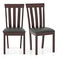 Costway Dining Chair Set of 2 Upholstered Wooden Chairs with Padded Seat Rubber Wood Frame - Coffee - Front_Zoom