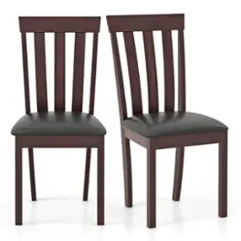 Costway - Dining Chair Set of 2 Upholstered Wooden Chairs with Padded Seat Rubber Wood Frame - Coffee