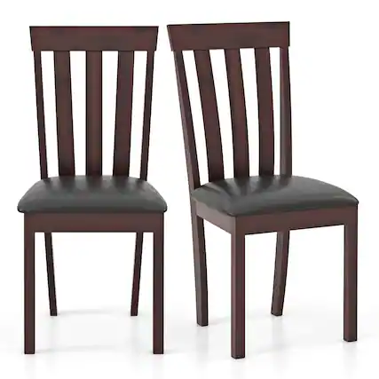 Front. Costway - Dining Chair Set of 2 Upholstered Wooden Chairs with Padded Seat Rubber Wood Frame - Coffee.