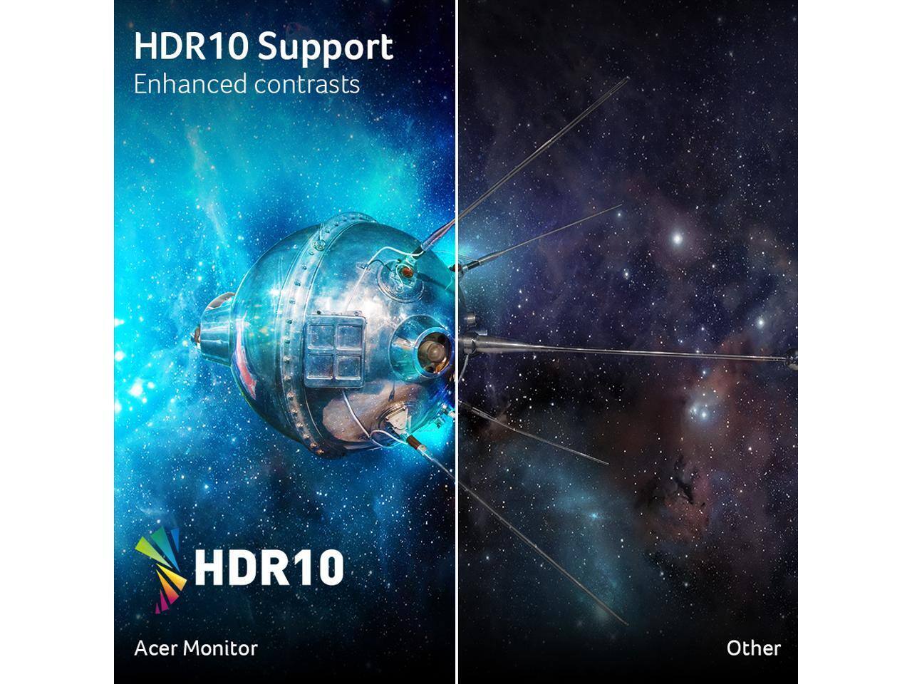 HDR10 Support  
Enhanced contrasts  

HDR10  

Acer Monitor  

Other