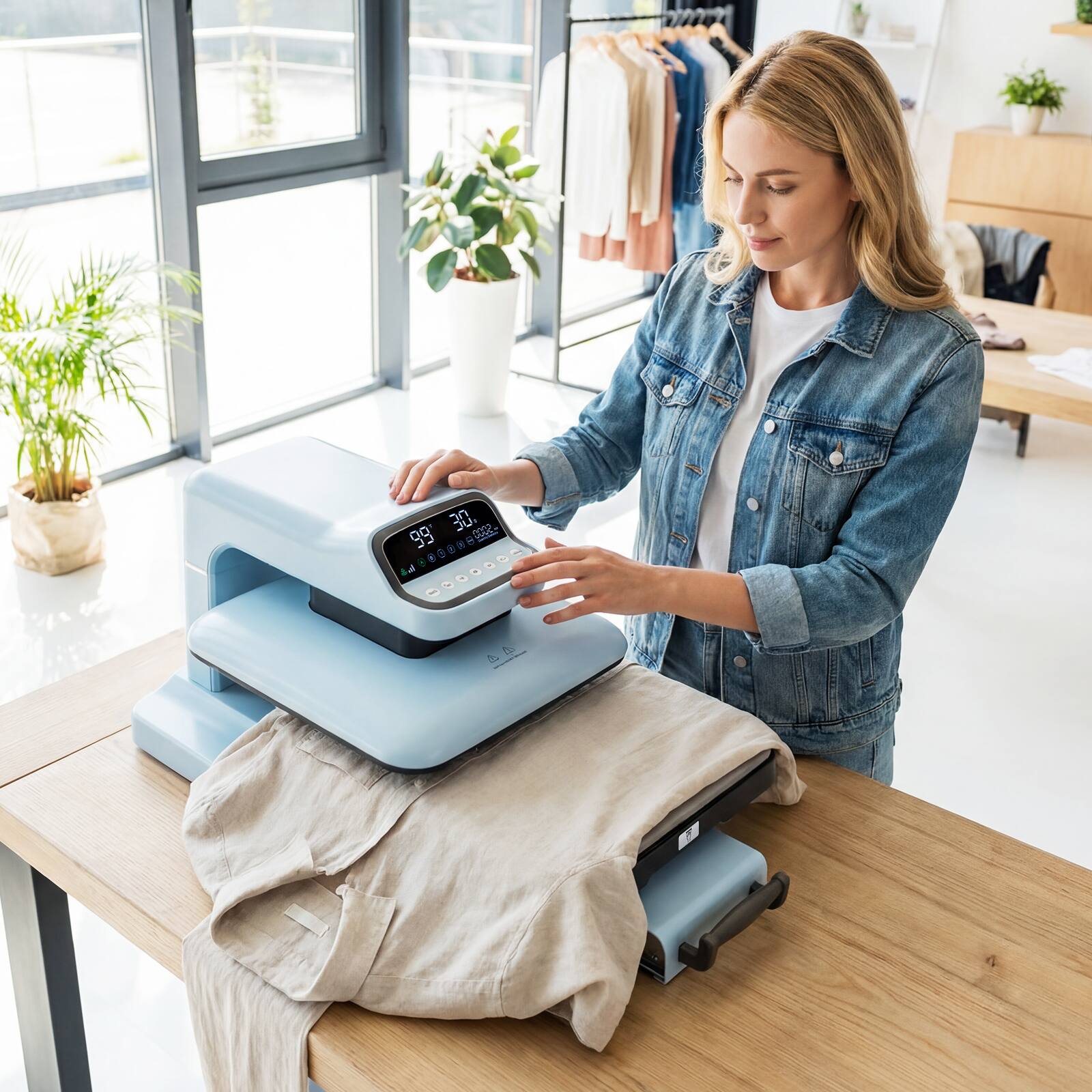 Alt View 1. Costway - Costway Auto Heat Press Machine for T Shirts with Auto Release, Adjustable Pressure - Blue.