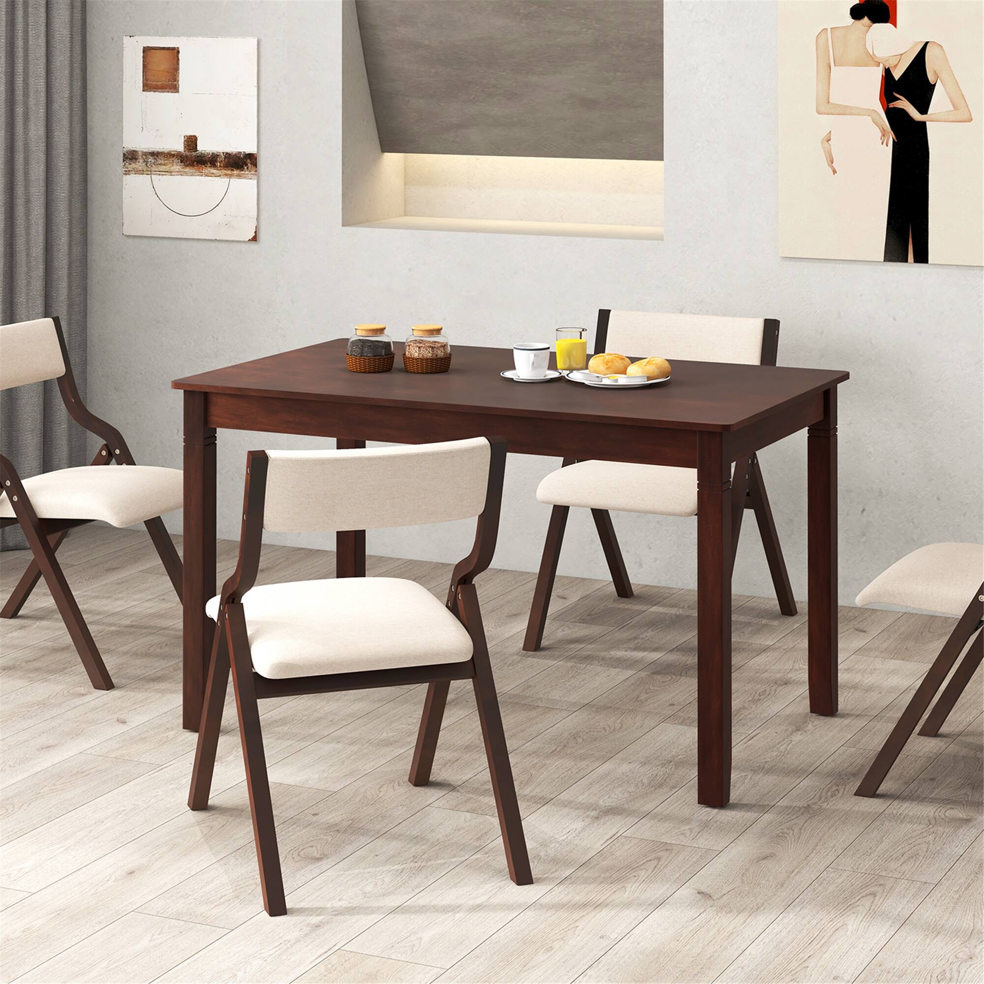 Alt View 3. Gymax - Gymax 48'' Wooden Dining Table for 4 People w/ Rubber Wood Legs Rectangular Table Cherry - Cherry.