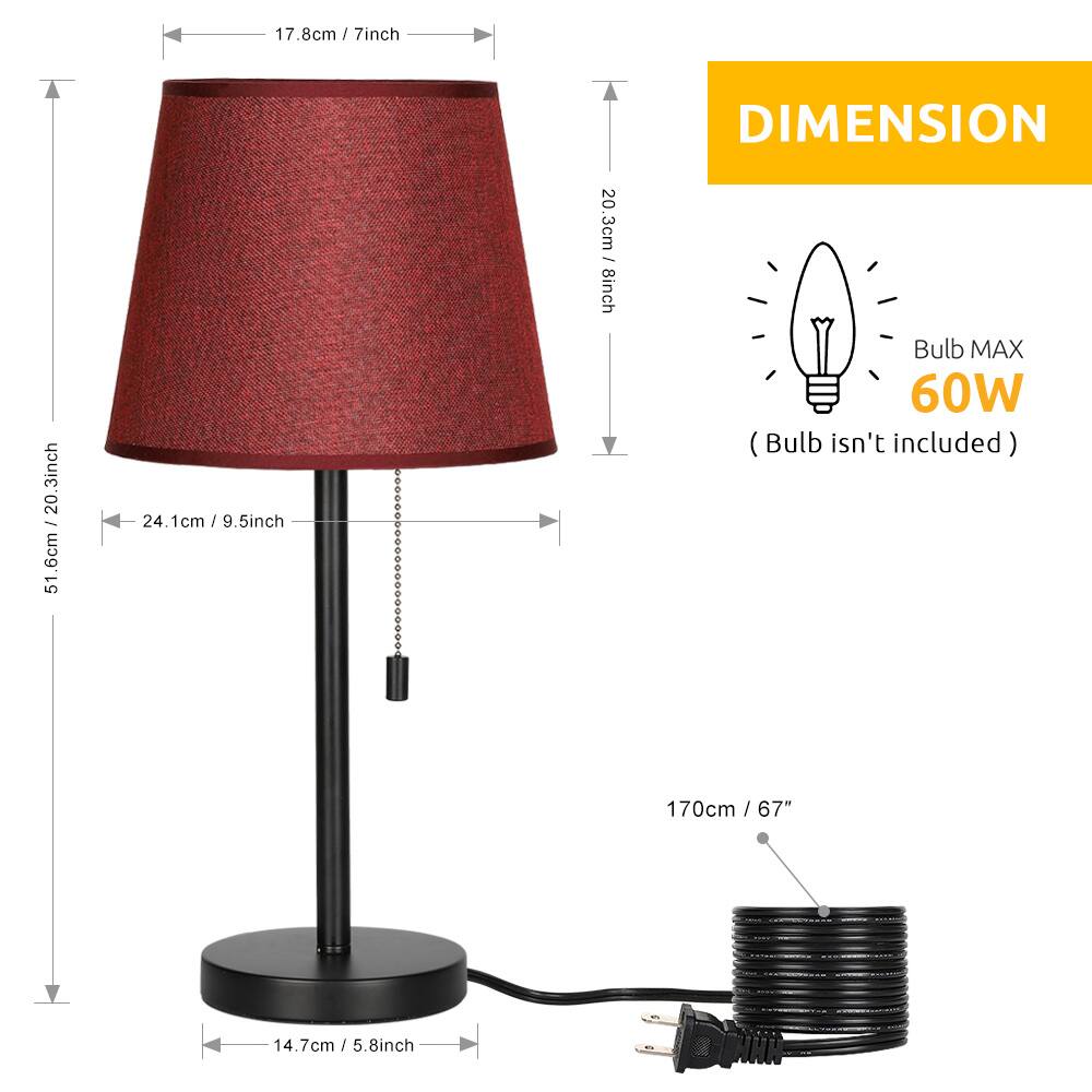 17.8cm / 7inch  
20.3inch  
20.3cm / 8inch  
24.1cm / 9.5inch  
14.7cm / 5.8inch  
170cm / 67"  

DIMENSION  
Bulb MAX 60W (Bulb isn't included)