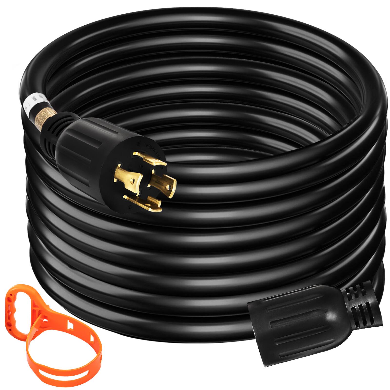 Front. VEVOR - 40Ft 30 Amp Generator Extension Cord 4 Wire 10 Gauge Generator Cord 125V 250V Generator Power Cord Twist Lock Connectors - Black, Yellow.
