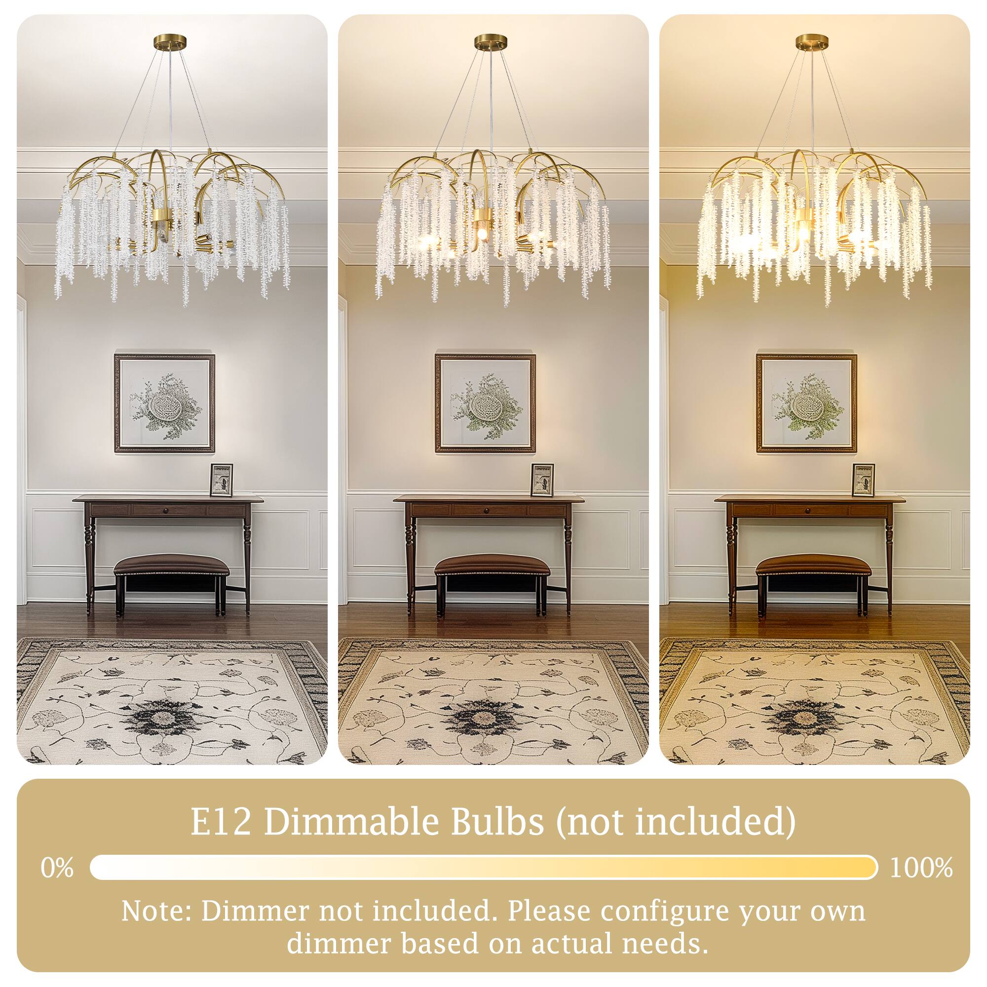 E12 Dimmable Bulbs (not included)

0% Note: Dimmer not included. Please configure your own dimmer based on actual needs. 100%