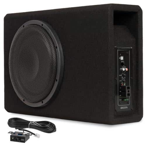 TECH SAFARI - Qb12spa 12 Rms Shallow Slot Ported Subwoofer Enclosure Built in Amplifier Metal Grille Remote Bass Knob E - Single 12"