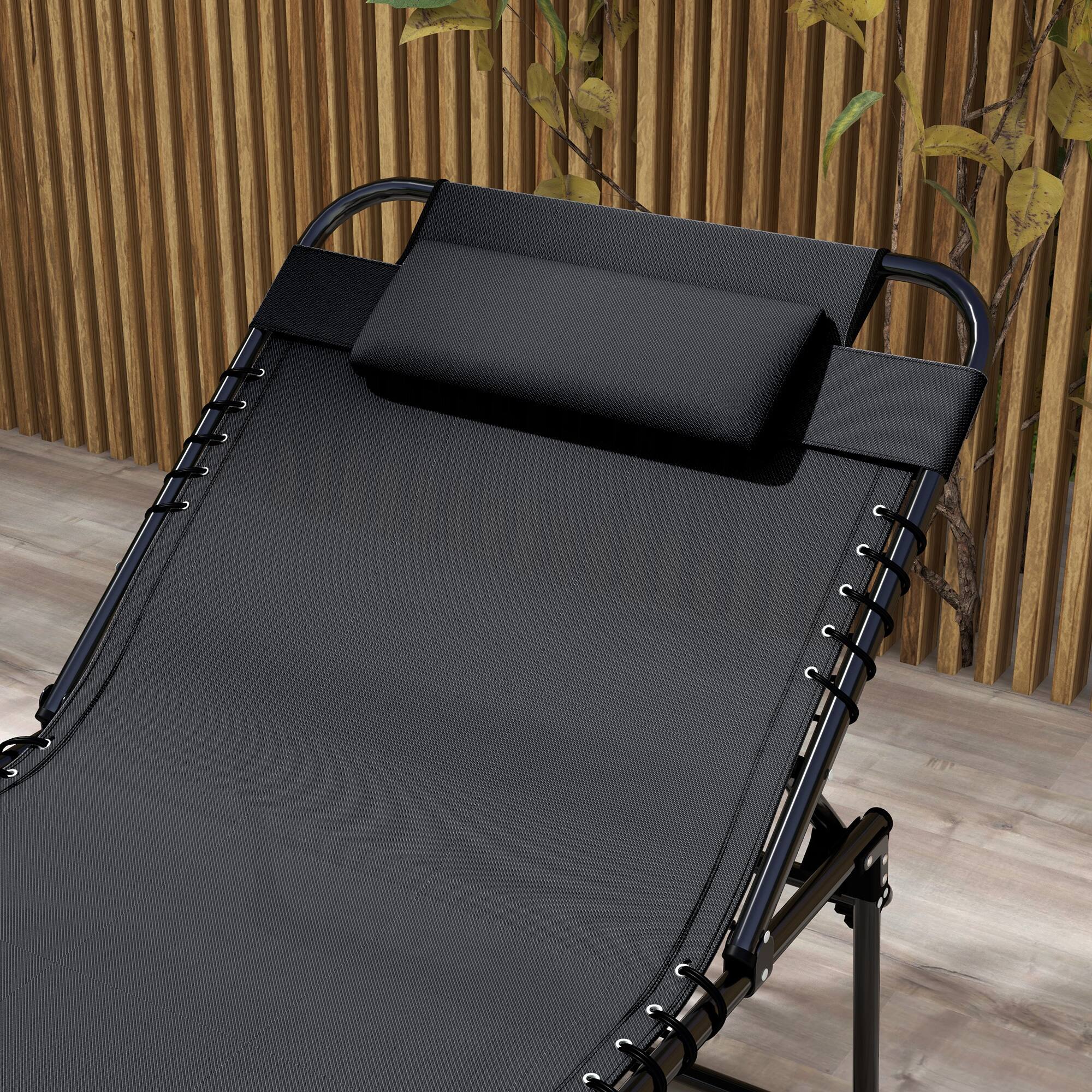 Alt View 7. Outsunny - 2 Piece Folding Chaise Lounge with 5-level Reclining Back, Tanning Chair with Face Hole, Outdoor Lounge Chair - Black.