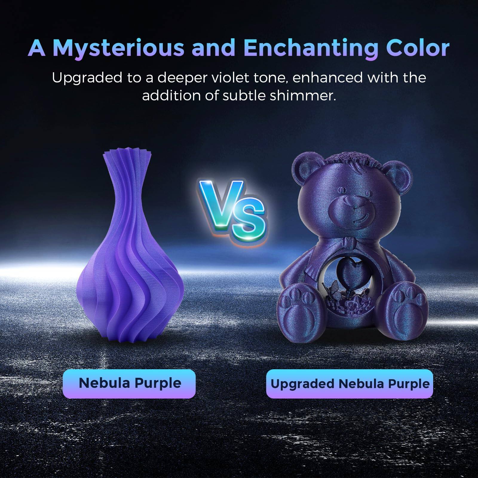 A Mysterious and Enchanting Color

Upgraded to a deeper violet tone, enhanced with the addition of subtle shimmer.

Nebula Purple

Vs

Upgraded Nebula Purple