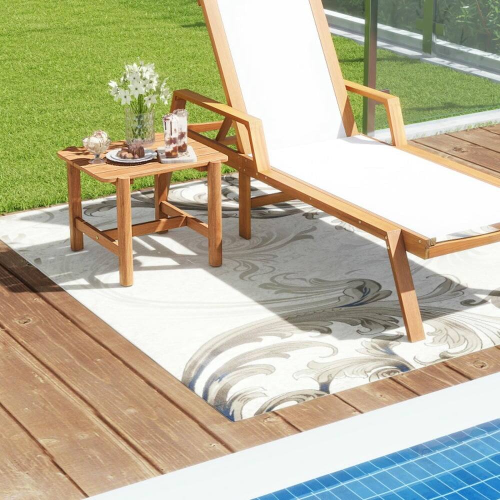 Alt View 1. Kadyn - Patio Coffee Tables,Patio Tables,Patio Teak Wood Side Table with Slatted Tabletop for Yard - Brown.