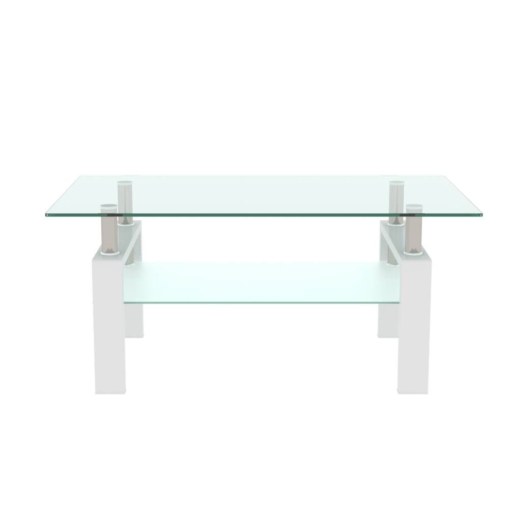 Back. Loheer - Loheer Rectangle Glass Coffee Table Clear Modern Center Table - Clear.