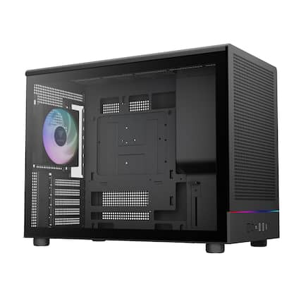 Front. GAMDIAS - ATHENA M4M mesh mATX PC Case: small form factor, 3 PWM fans, ATX PSU, fits 395mm GPU & 360mm radiators. - Black.