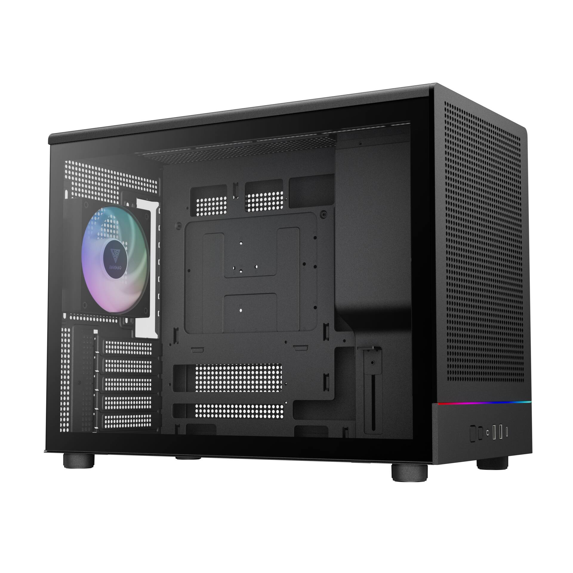 Front. GAMDIAS - ATHENA M4M mesh mATX PC Case: small form factor, 3 PWM fans, ATX PSU, fits 395mm GPU & 360mm radiators. - Black.