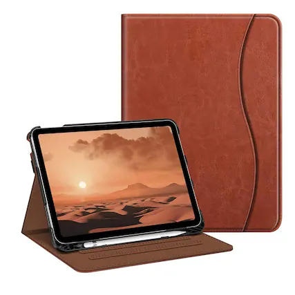 Front. Stock Preferred - Multi-Angle PU Leather Stand Case with Pencil Holder for iPad 11th/10th Gen. - Brown - Brown.