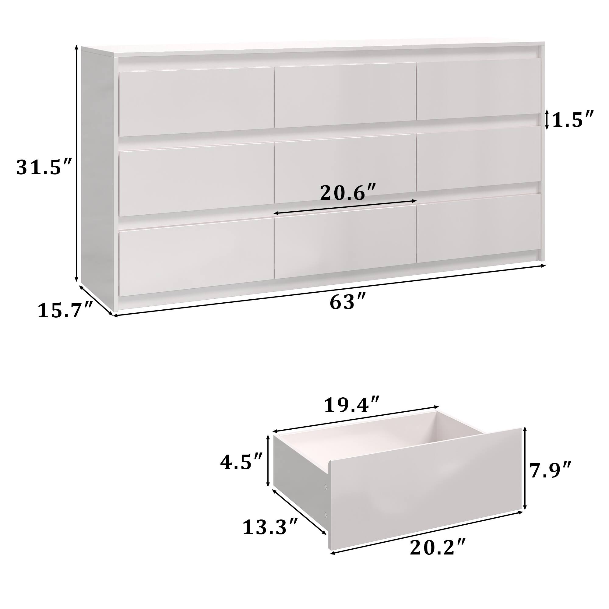 11.5"  
31.5"  
20.6"  
15.7"  
63"  
19.4"  
4.5"  
7.9"  
13.3"  
20.2"