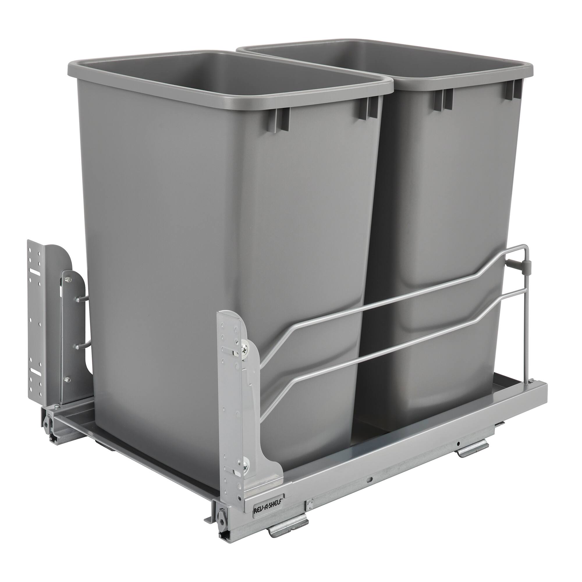 Front. Rev-A-Shelf - Rev-A-Shelf Double Pullout Trash Cans 35 qt. with Soft-close, 53WC-1835SCDM-217 - Silver.