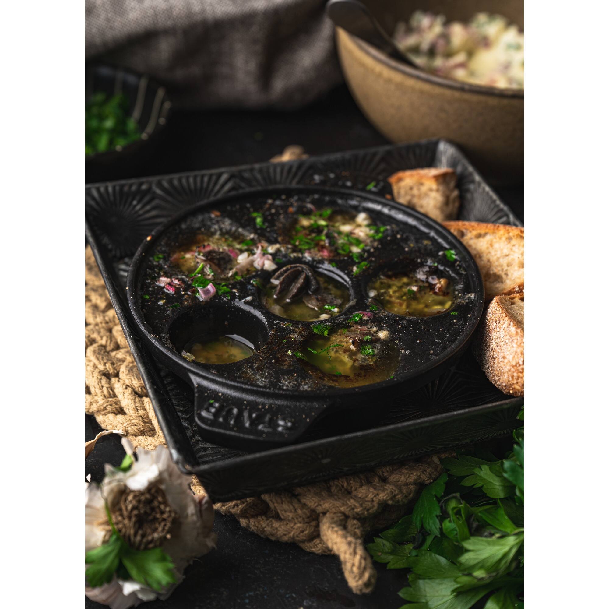 Alt View 2. Staub - Staub Cast Iron 5.75-inch Escargot Dish with 6 holes - Matte Black - Matte Black.