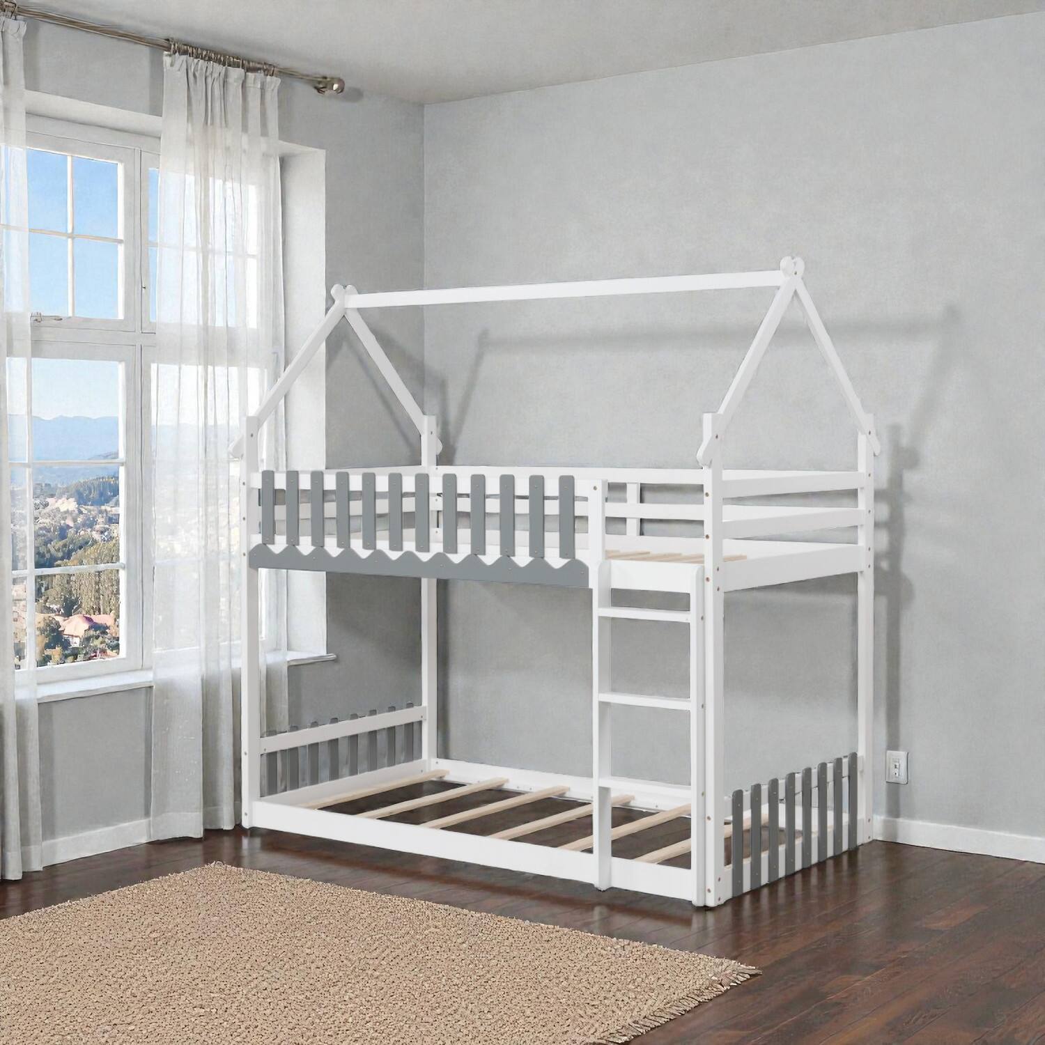 Hivvago - Kids Twin Size Bunk Bed with Guard Rails and Easy-Access Ladder - White