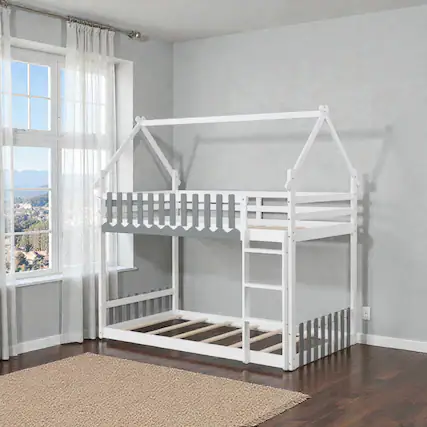 Front. Hivvago - Kids Twin Size Bunk Bed with Guard Rails and Easy-Access Ladder - White.