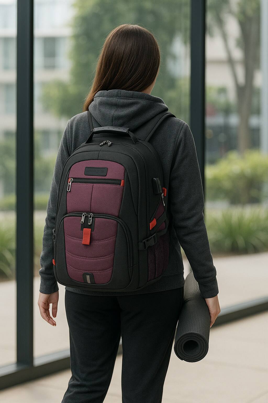 Alt View 18. SaharaCase - Water Resistant Backpack with USB Charging port and fits up to 17.3" laptop - Black/Purple.