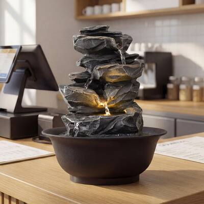 Gymax Tabletop Water Fountain w/LED Light Pump & Adjustable Flow Gymax Tabletop Water Fountain w/LED Light Pump & Adjustable Flow