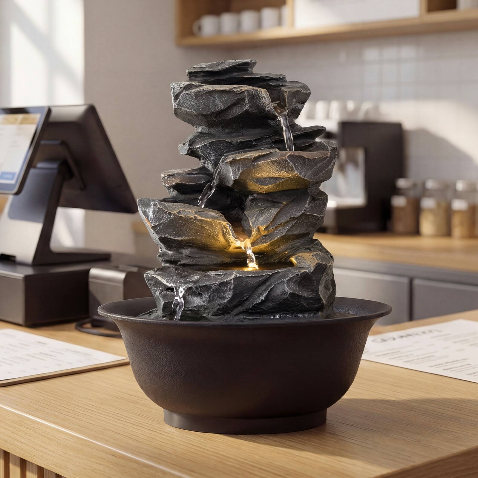 Alt View 5. Gymax - Gymax Tabletop Water Fountain w/LED Light Pump & Adjustable Flow for Home Office - Black.