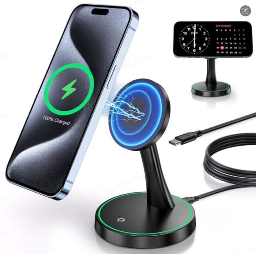 Gravity Ridge - Magnetic Wireless Charger Stand 15W Fast Mag-Safe Charger for iPhone 17/16/15/14/13/12 Series AirPods - Black