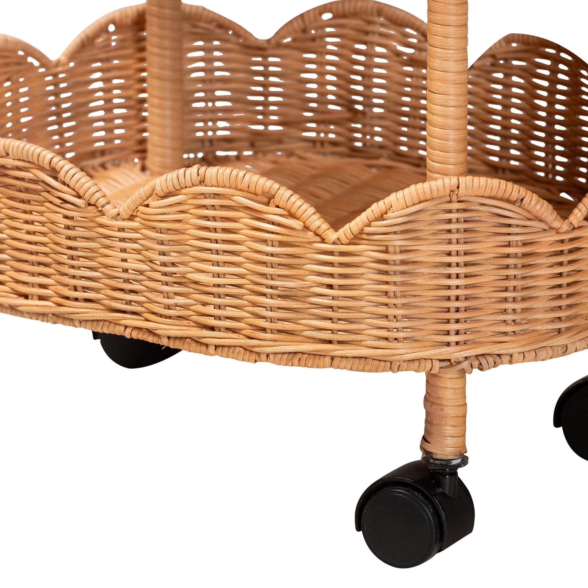 Alt View 1. bali & pari - bali & pari Bulana Natural Rattan 3-Tier Rolling Storage Cart - Light Honey.
