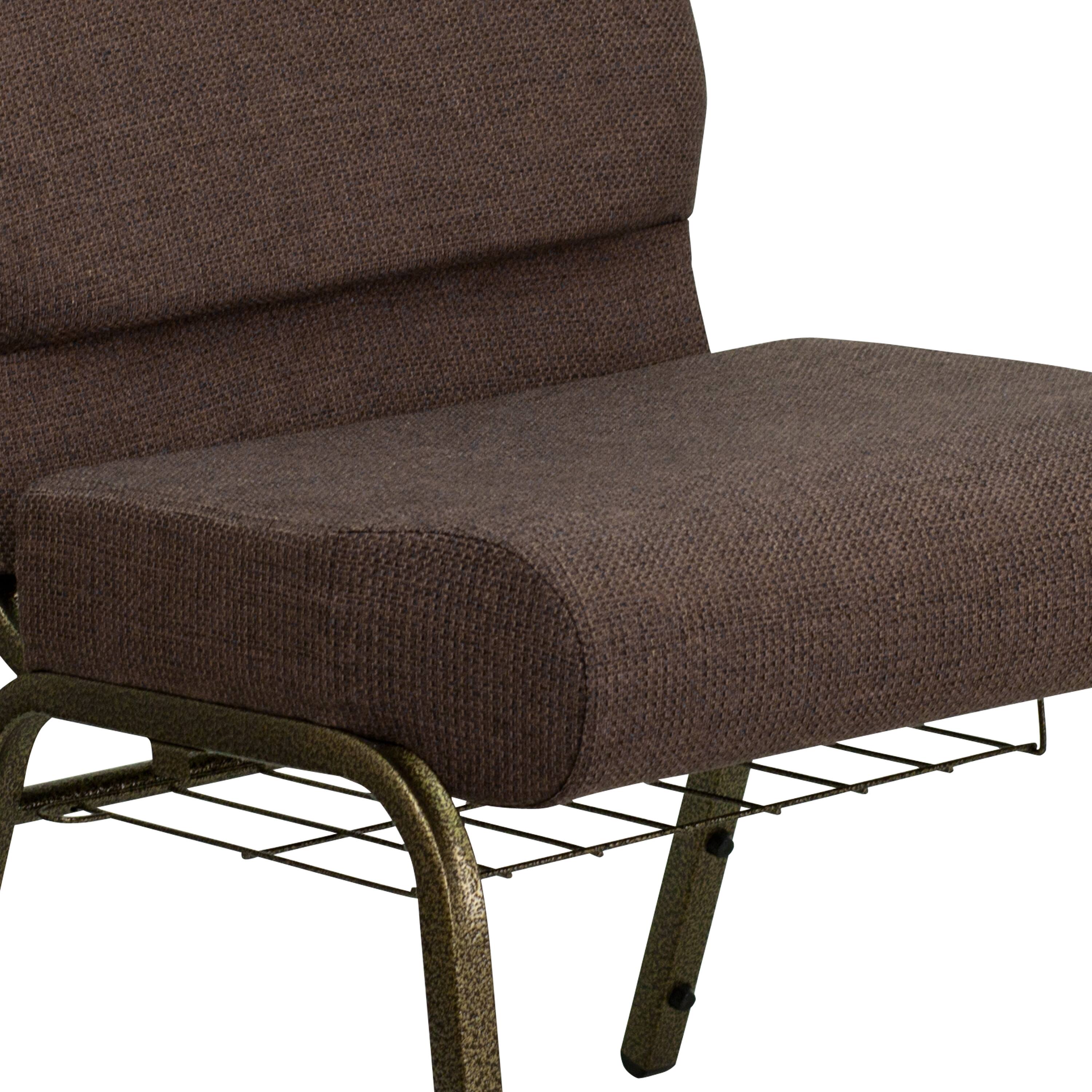 Alt View 9. Emma + Oliver - 4 Pack 21''W Church Chair with Book Rack - Brown Fabric/Gold Vein Frame.