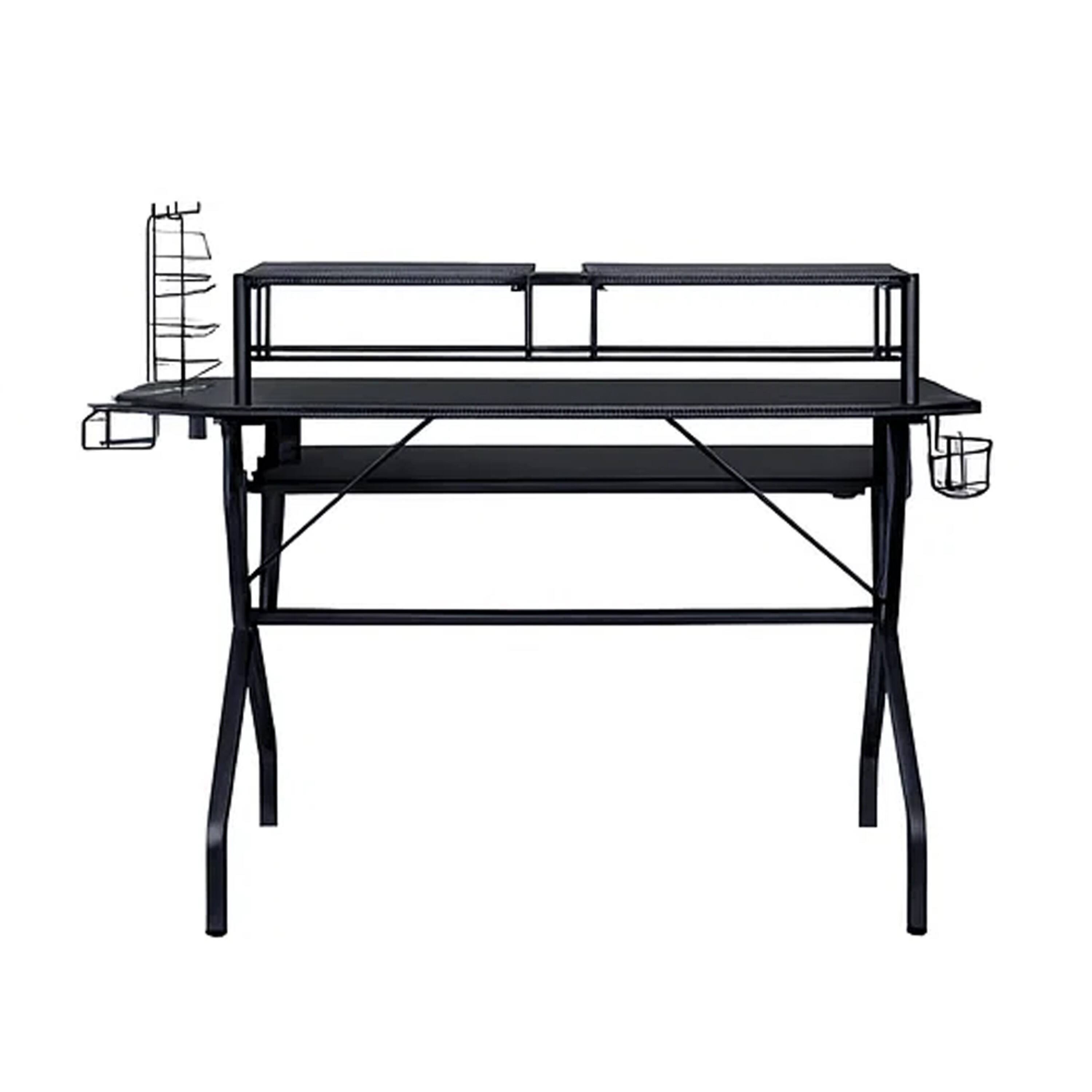 Angle. Manhattan Lane - Tubular Metal Frame Computer Desk with 2 Shelves and Cup Holder, Black - Black.