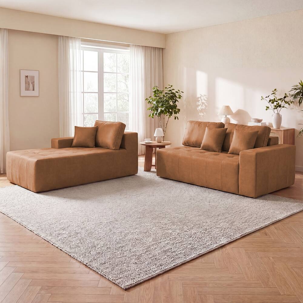 Left. Loheer - Loheer Faux Leather Corner Chaise Sofa L-Shaped Sectional Couch Convertible Sofa Bed Light Brown - Light Brown.