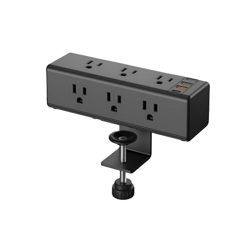 Front. Cluzine - 9-Outlet Desk Clamp Power Strip with PD 20W USB-C Fast Charging & 3 USB-A Ports, Office Desktop Power Station - Black.