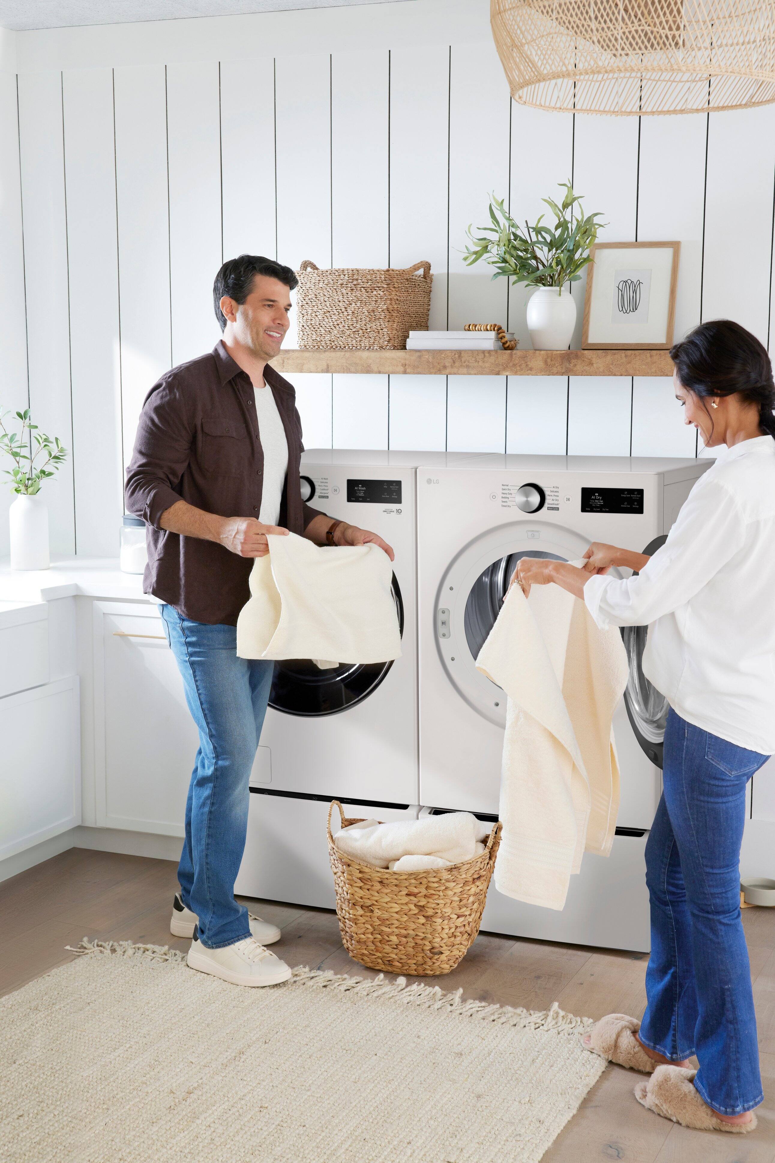 Alt View 30. LG - 5.0 Cu. Ft. High-Efficiency Stackable Smart Front Load Washer with Steam and TurboWash 360° - Alpine White.
