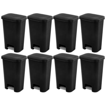 Front. Sterilite - Sterilite 11.9 Gal Rectangle Step On Trash Kitchen Wastebasket, Black (8 Pack) - Black.