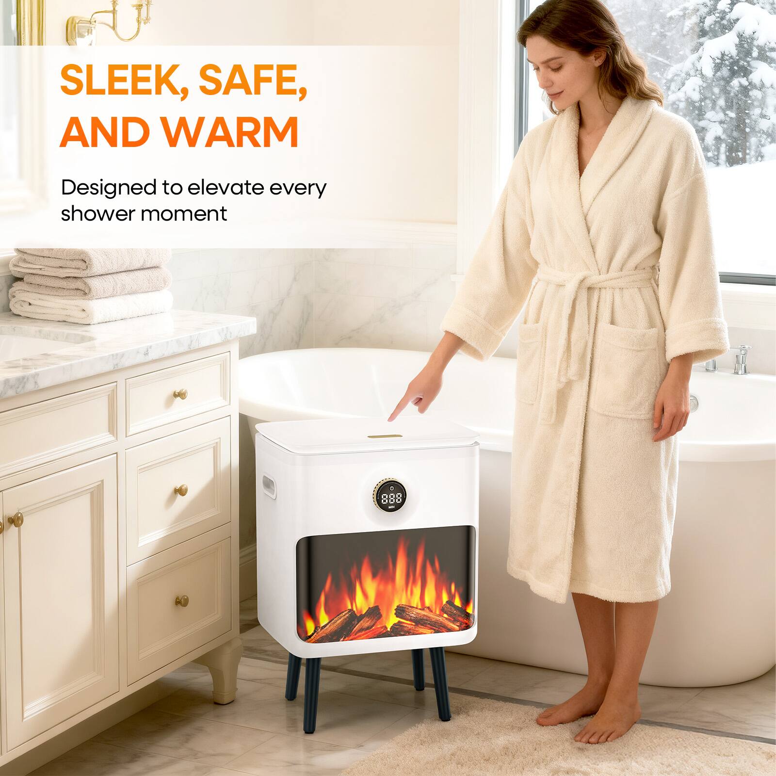 SLEEK, SAFE, AND WARM  
Designed to elevate every shower moment