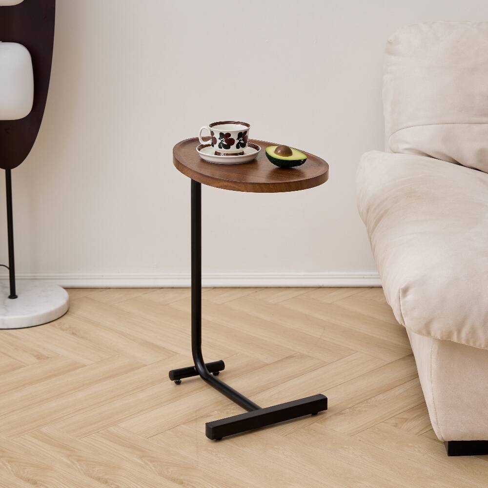 Alt View 3. Loheer - Loheer Brown C-Shaped Side Table Small Sofa End Table for Living Room Space Saving Couch Bedside Table with Metal Frame - Brown.
