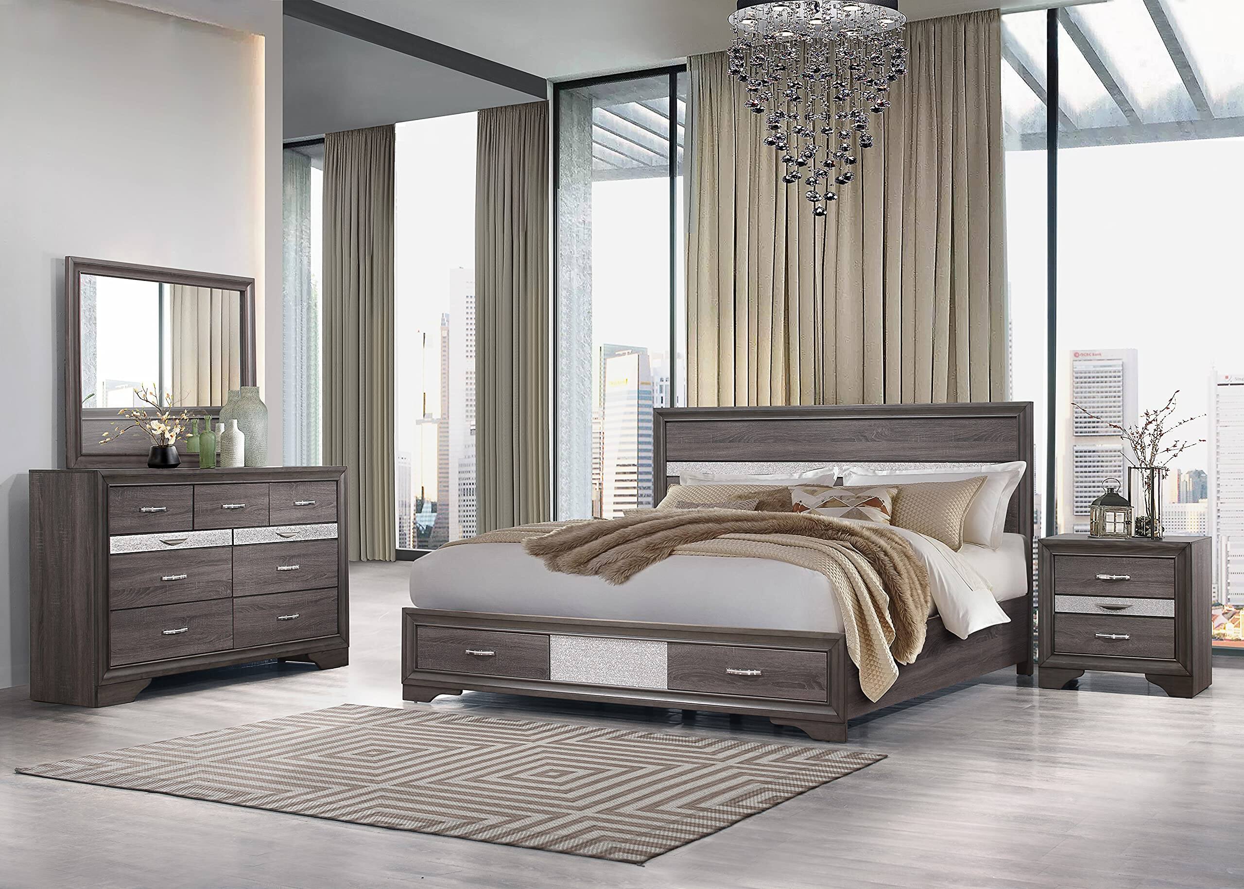 Back. Global Furniture USA - Traditional Glam Seville Grey Mirror - Malamine Grey.