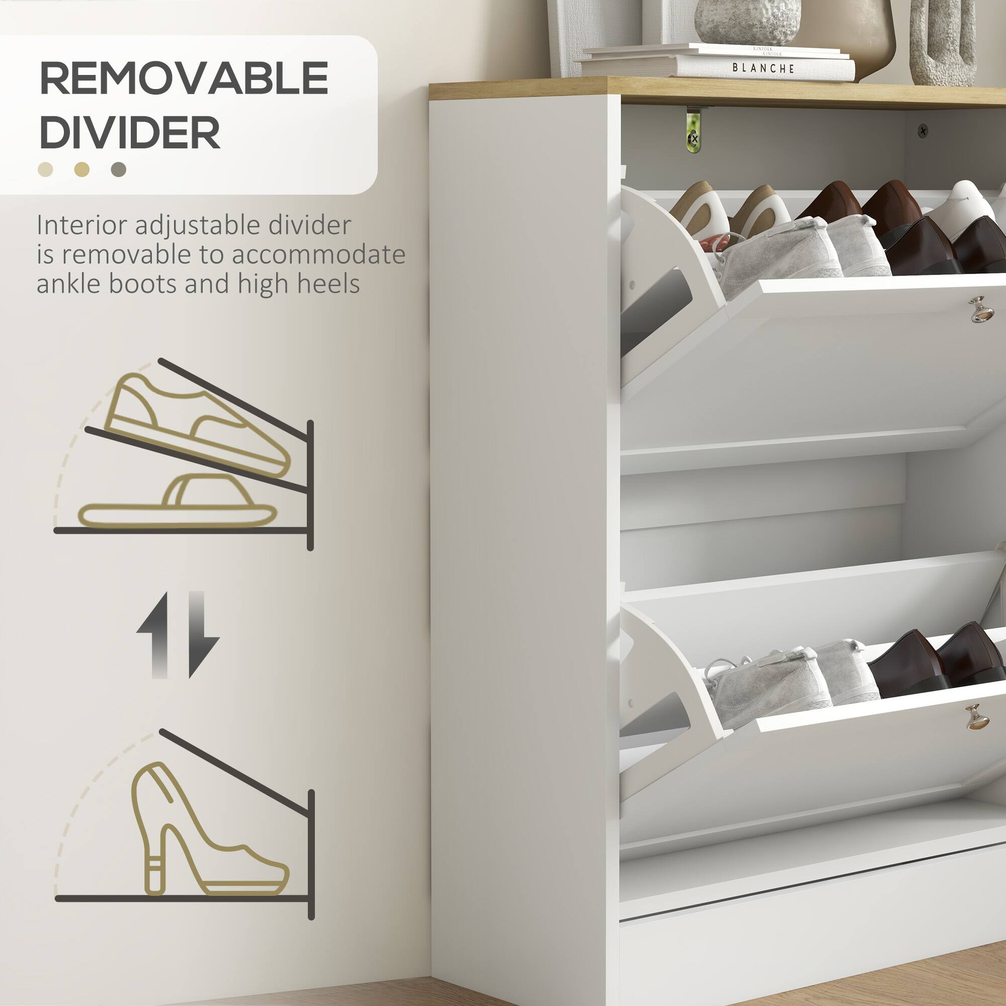 REMOVABLE DIVIDER | Interior adjustable divider is removable to accommodate ankle boots and high heels