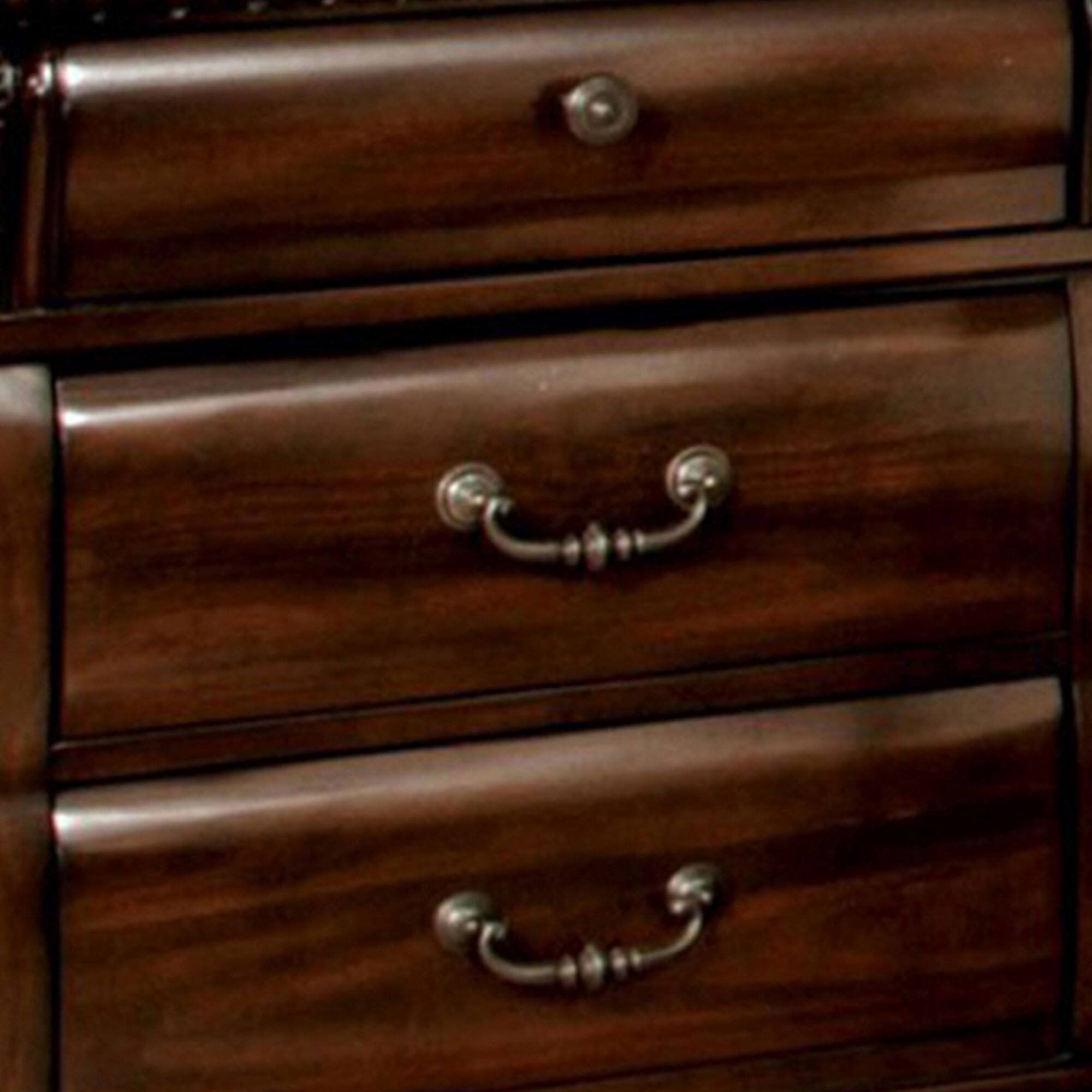 Alt View 3. Manhattan Lane - 28 Inch Bedside Nightstand, 3 Drawers with Pewter Handles - Cherry Brown, Pewter.