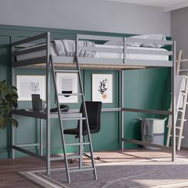 Emma + Oliver - Wooden Loft Bed Frame with Integrated Desk and Ladder - Light Gray