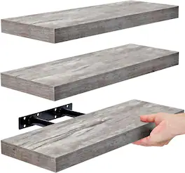 3 Pack (16"x5") Sorbus Floating Wall Shelves for Bedroom, Decor, Kitchen, Living Room - for Trophies, Frames, Bookshelf - Gray