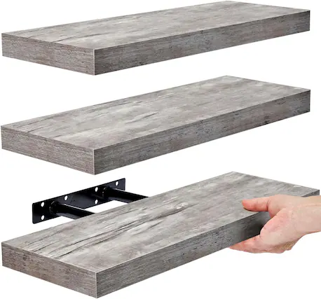 Front. Sorbus - 3 Pack (16"x5") Sorbus Floating Wall Shelves for Bedroom, Decor, Kitchen, Living Room - for Trophies, Frames, Bookshelf - Grey.