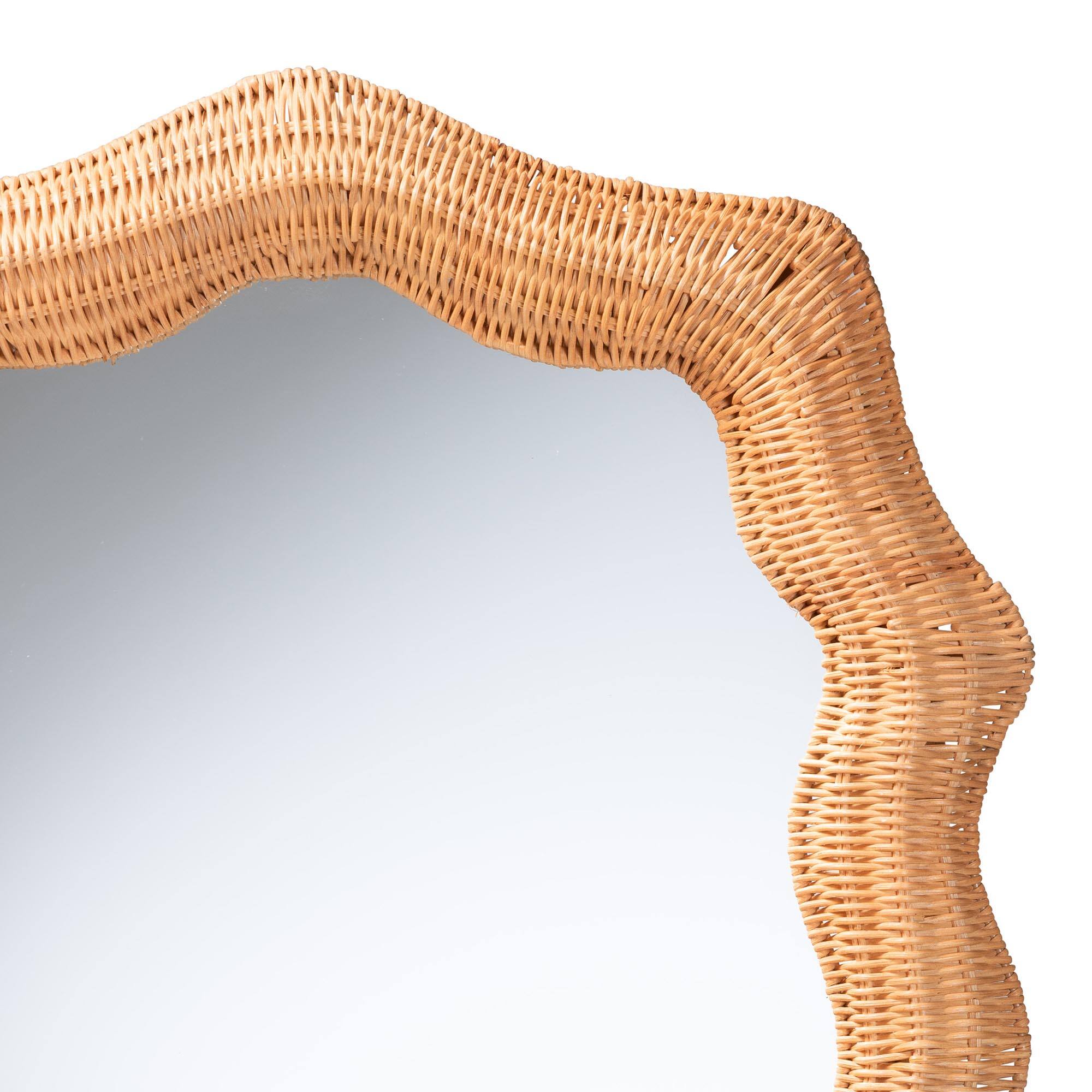 Angle. bali & pari - Daray Scalloped Natural Rattan Wall Mirror - Natural Rattan.